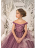 Beaded Purple Tulle Floor Length Horsehair Hem Flower Girl Dress Beaded Purple Tulle Floor Length Horsehair Hem Flower Girl Dress